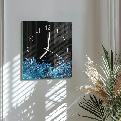 Čtvercové skleněné hodiny na stěnu Voda