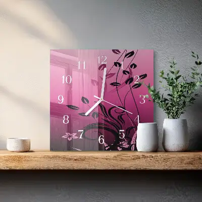 Čtvercové skleněné hodiny na zeď Floristické umění