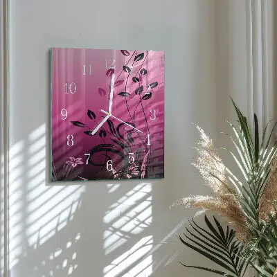 Čtvercové skleněné hodiny na zeď Floristické umění