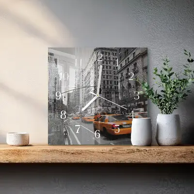 Čtvercové skleněné hodiny na zeď Newyorské taxi