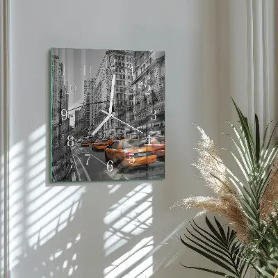 Čtvercové skleněné hodiny na zeď Newyorské taxi