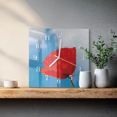 Nástěnné hodiny skleněné čtvercové Mák