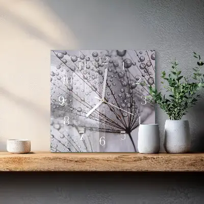 Čtvercové skleněné hodiny na zeď Pampeliška