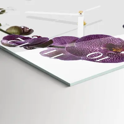 Čtvercové skleněné hodiny na zeď Orchidej