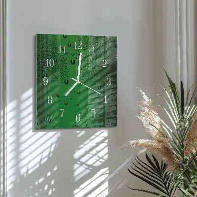 Hodiny na skle čtvercové Kapky vody