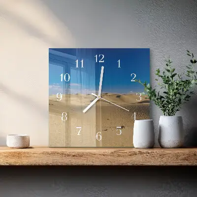 Čtvercové skleněné hodiny na zeď Poušť