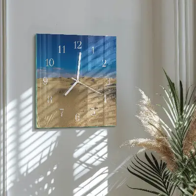 Čtvercové skleněné hodiny na zeď Poušť
