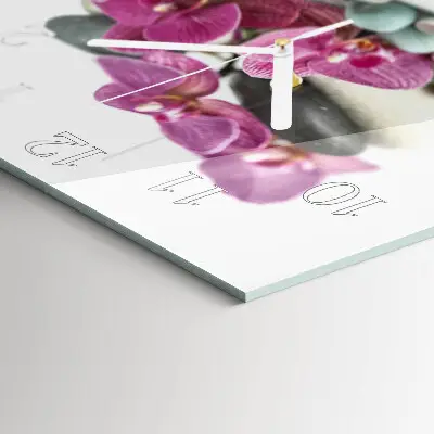 Čtvercové skleněné hodiny na zeď Orchideje
