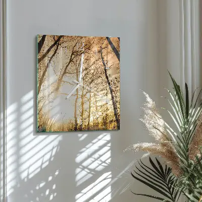 Nástěnné hodiny skleněné čtvercové Stromy
