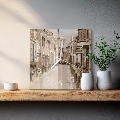 Hodiny s fotkou skleněné čtvercové Sépiová alej