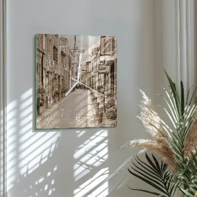 Hodiny s fotkou skleněné čtvercové Sépiová alej