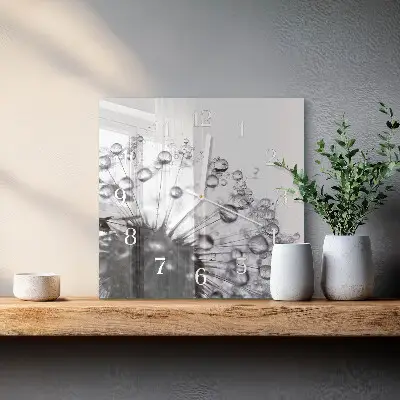 Čtvercové skleněné hodiny na zeď Pampeliška