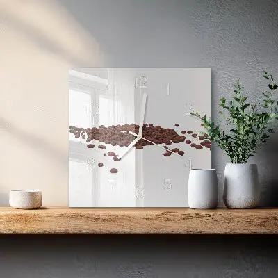Čtvercové skleněné hodiny na stěnu Kávová zrna