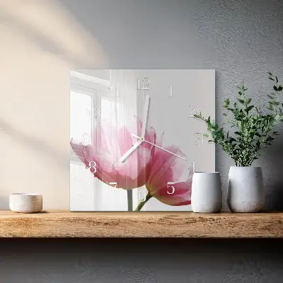 Hodiny s fotkou skleněné čtvercové Tulipány