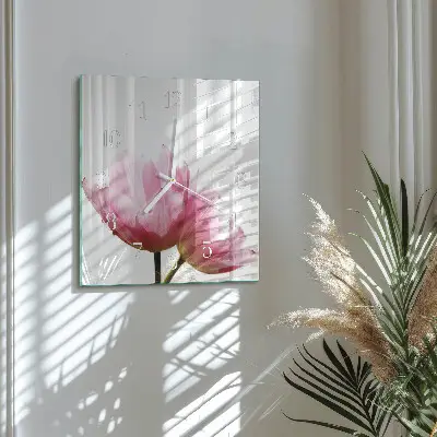 Hodiny s fotkou skleněné čtvercové Tulipány