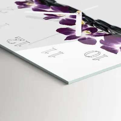 Čtvercové skleněné hodiny na zeď Orchidej