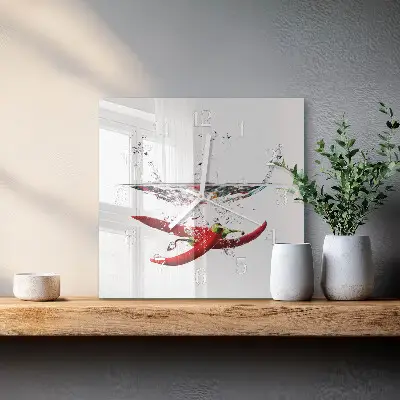 Hodiny na skle čtvercové Chilli papričky