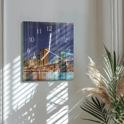 Čtvercové skleněné hodiny na zeď Horizontální most