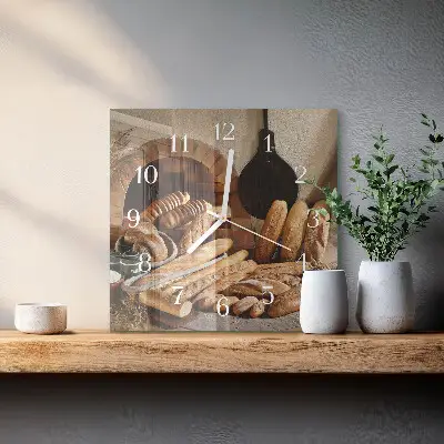 Čtvercové skleněné hodiny na stěnu Chléb
