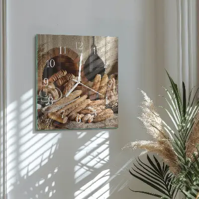 Čtvercové skleněné hodiny na stěnu Chléb