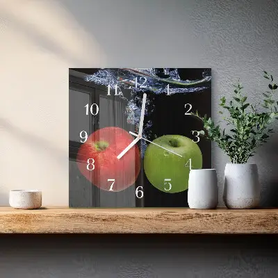 Nástěnné hodiny skleněné čtvercové Jablka