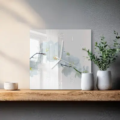 Čtvercové skleněné hodiny na stěnu Orchidej