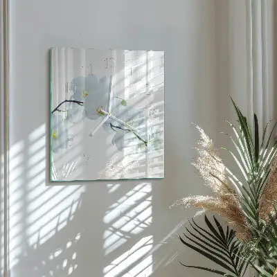 Čtvercové skleněné hodiny na stěnu Orchidej