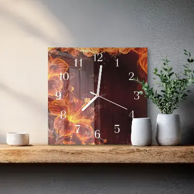 Hodiny s fotkou skleněné čtvercové Květy ohně