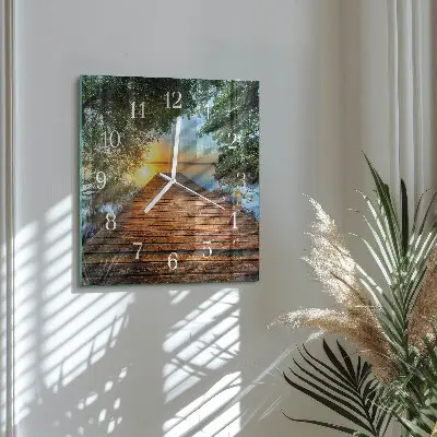 Čtvercové skleněné hodiny na zeď Síť