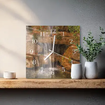 Čtvercové skleněné hodiny na stěnu Vodopád