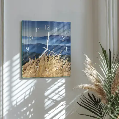Hodiny na skle čtvercové Hory trávy