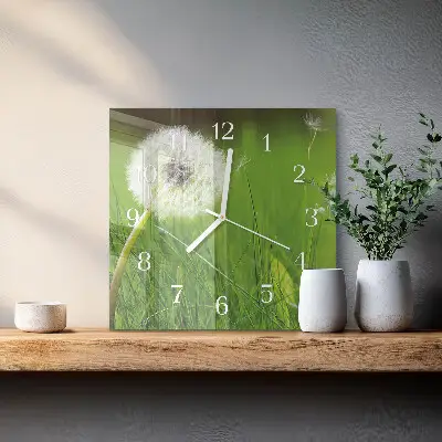 Čtvercové skleněné hodiny na zeď Pampeliška