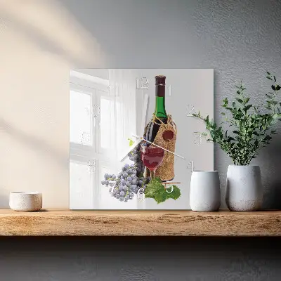 Nástěnné hodiny skleněné čtvercové Hrozny na víno