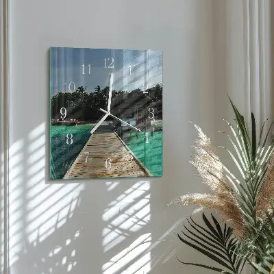Čtvercové skleněné hodiny na stěnu Mořské palmy