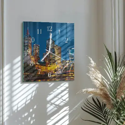 Čtvercové skleněné hodiny na zeď Město