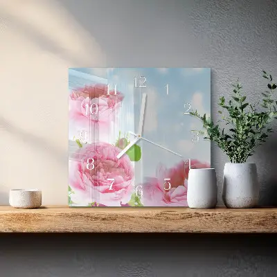 Hodiny s fotkou skleněné čtvercové Pivoňky
