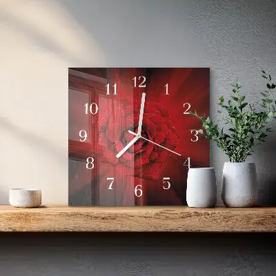 Nástěnné hodiny skleněné čtvercové Růže