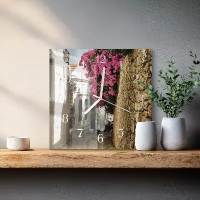 Čtvercové skleněné hodiny na zeď Květinová alej