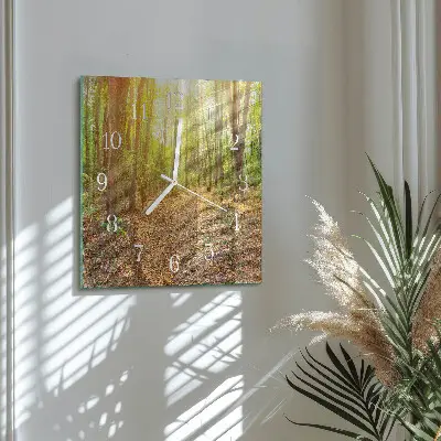 Čtvercové skleněné hodiny na stěnu Lesní cesta