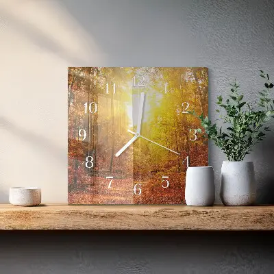 Hodiny s fotkou skleněné čtvercové Podzimní les