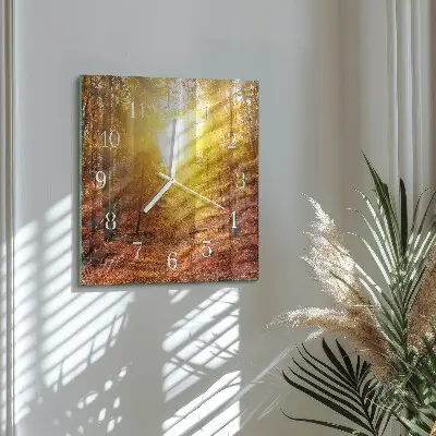 Hodiny s fotkou skleněné čtvercové Podzimní les