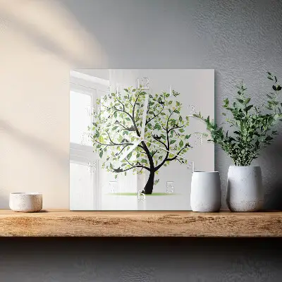Čtvercové skleněné hodiny na zeď Strom