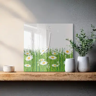 Čtvercové skleněné hodiny na stěnu Sedmikráska