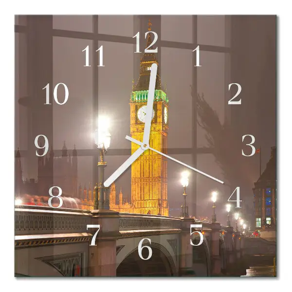 Čtvercové skleněné hodiny na zeď Big Ben