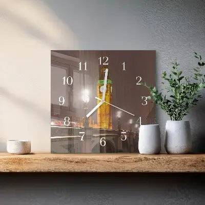Čtvercové skleněné hodiny na zeď Big Ben