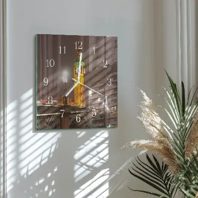 Čtvercové skleněné hodiny na zeď Big Ben