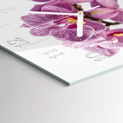 Čtvercové skleněné hodiny na stěnu Orchideje
