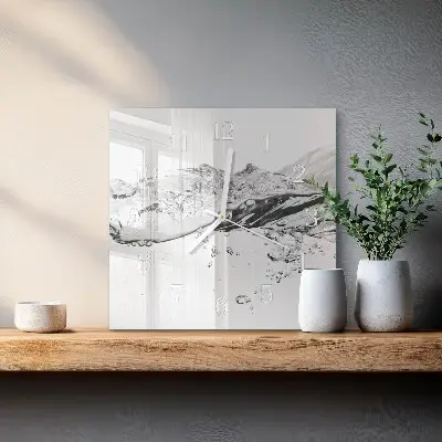 Čtvercové skleněné hodiny na zeď Voda