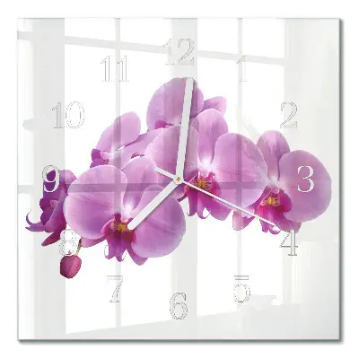 Čtvercové skleněné hodiny na zeď Orchidej