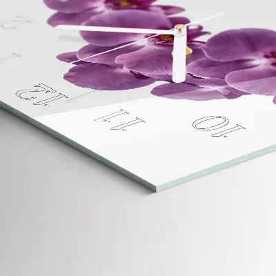 Čtvercové skleněné hodiny na zeď Orchidej